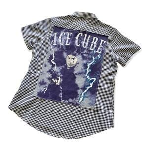 Via Penny Lane Reworked Apparel | Ice Cube Tie Dye Gingham Button Down Shirt